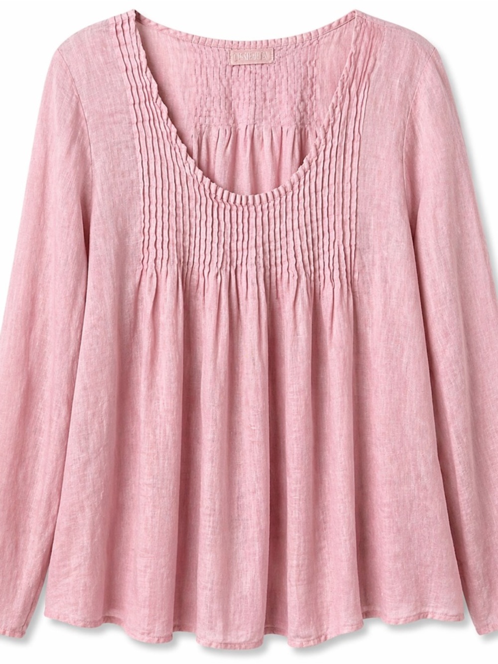 CP Shades 100% Linen Pintuck Peasant Tunic Blouse Pink Long Sleeve Medium